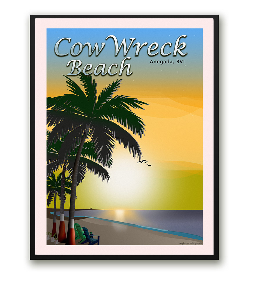 Cow Wreck Beach Sunset Travel Poster